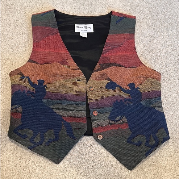 Sharon Young vintage Southwest cowboy on horseback Vest - Picture 4 of 15